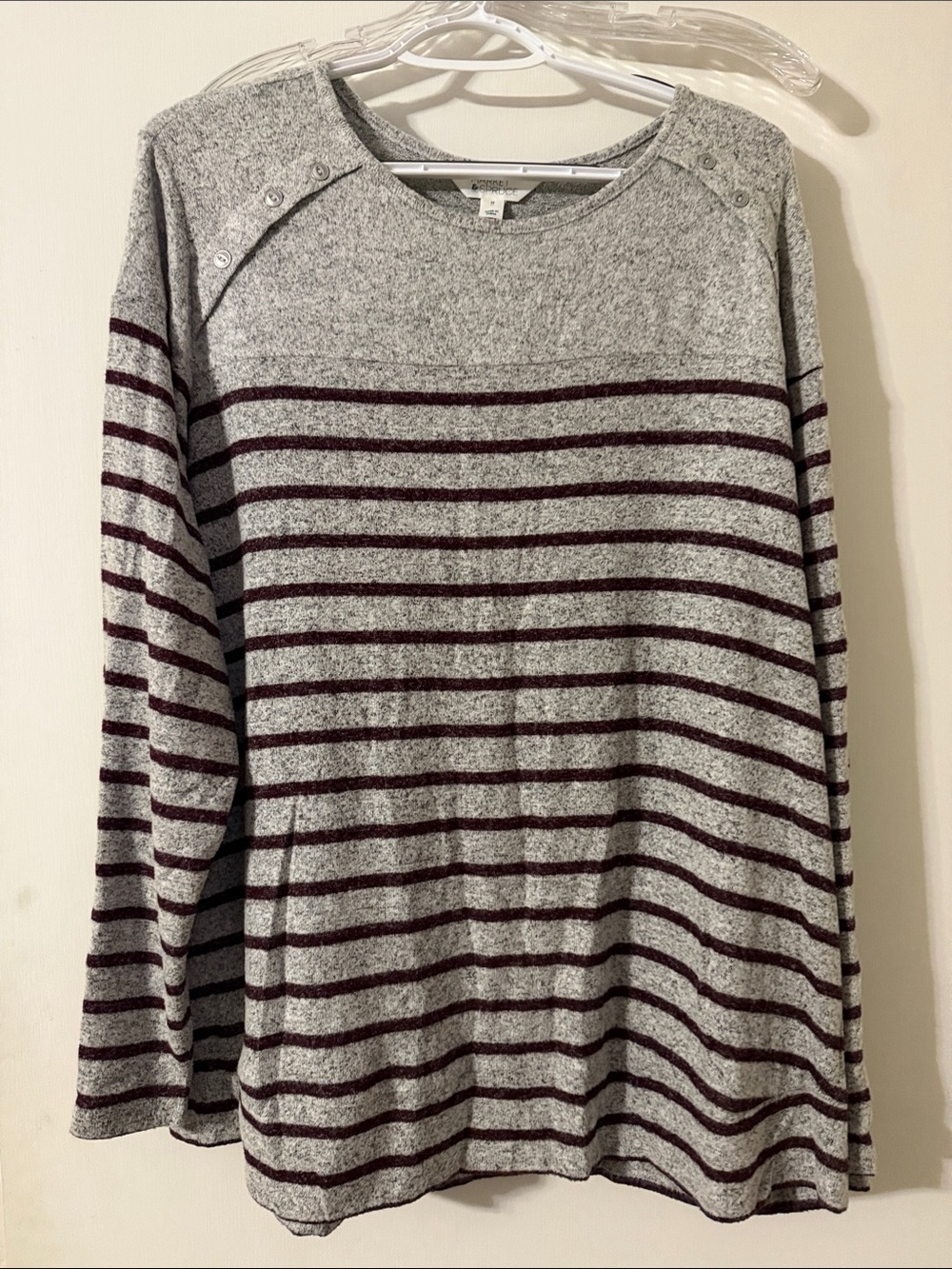 Market & Spruce Light Gray and Burgundy Striped Pullover